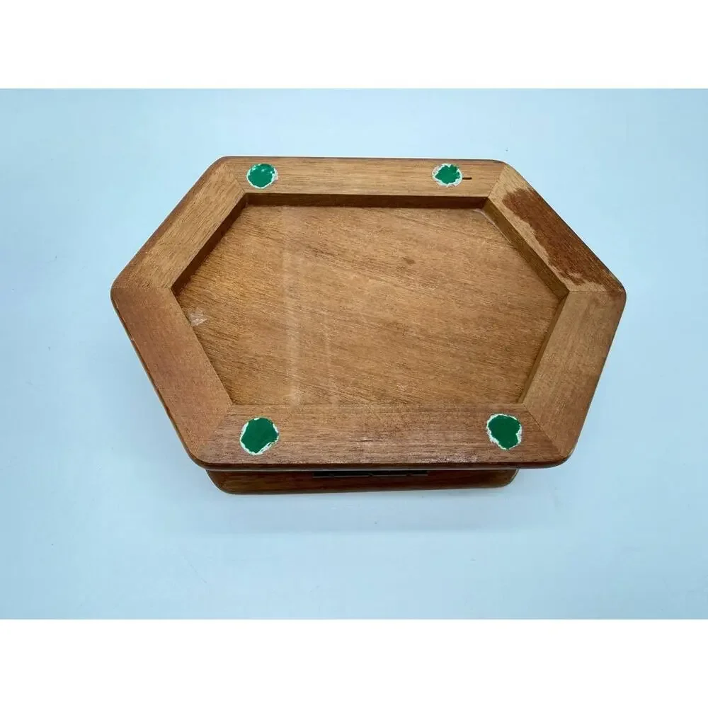 Vintage Wooden Jewelry Box Floral Fabric Lid Mirror Ring Storage Organizer